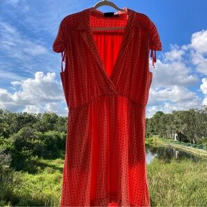 Maeve Red Colar and White Patterned Fabric Size: L